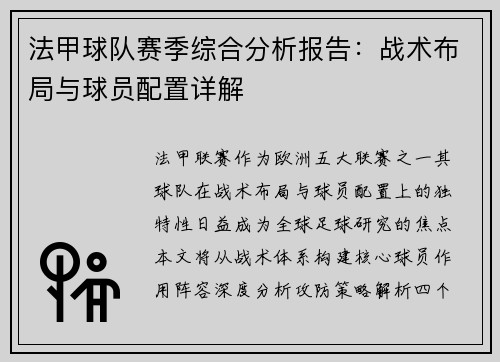 法甲球队赛季综合分析报告：战术布局与球员配置详解
